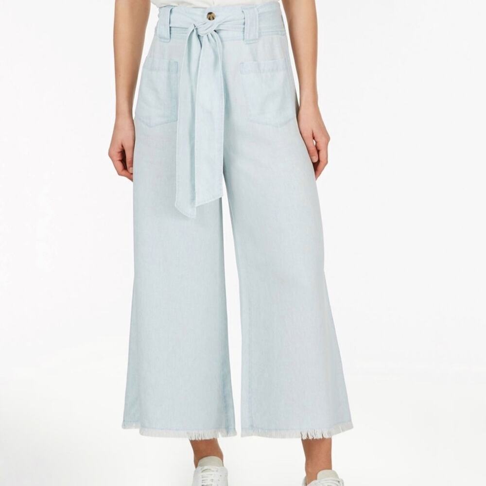 New! Adyson Parker Pale Chambray wide leg high waist pants tie belt detail NWT